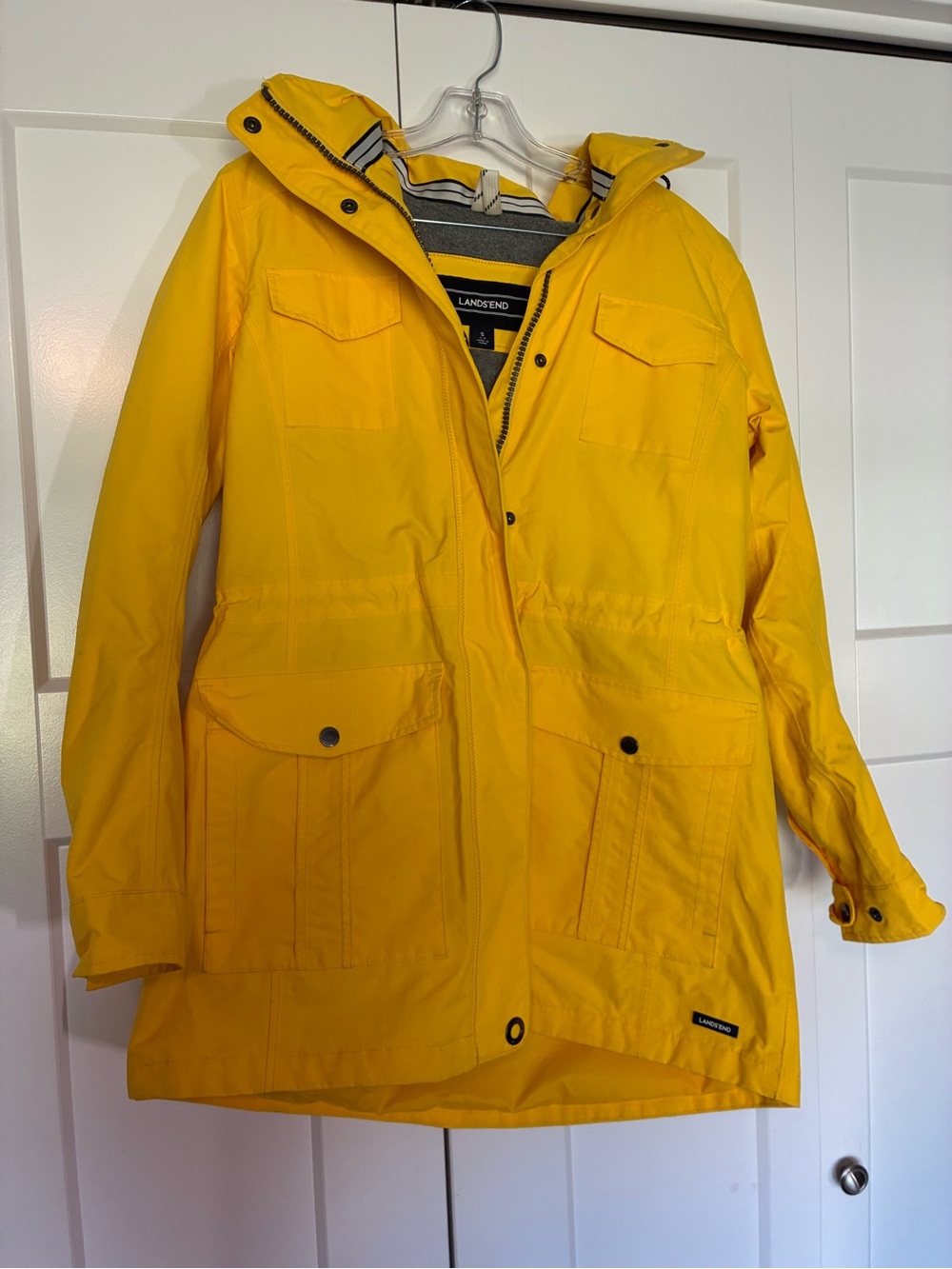 Lands' End Women’s D Bright Yellow Hooded 
 Raincoat Detachable Hood
